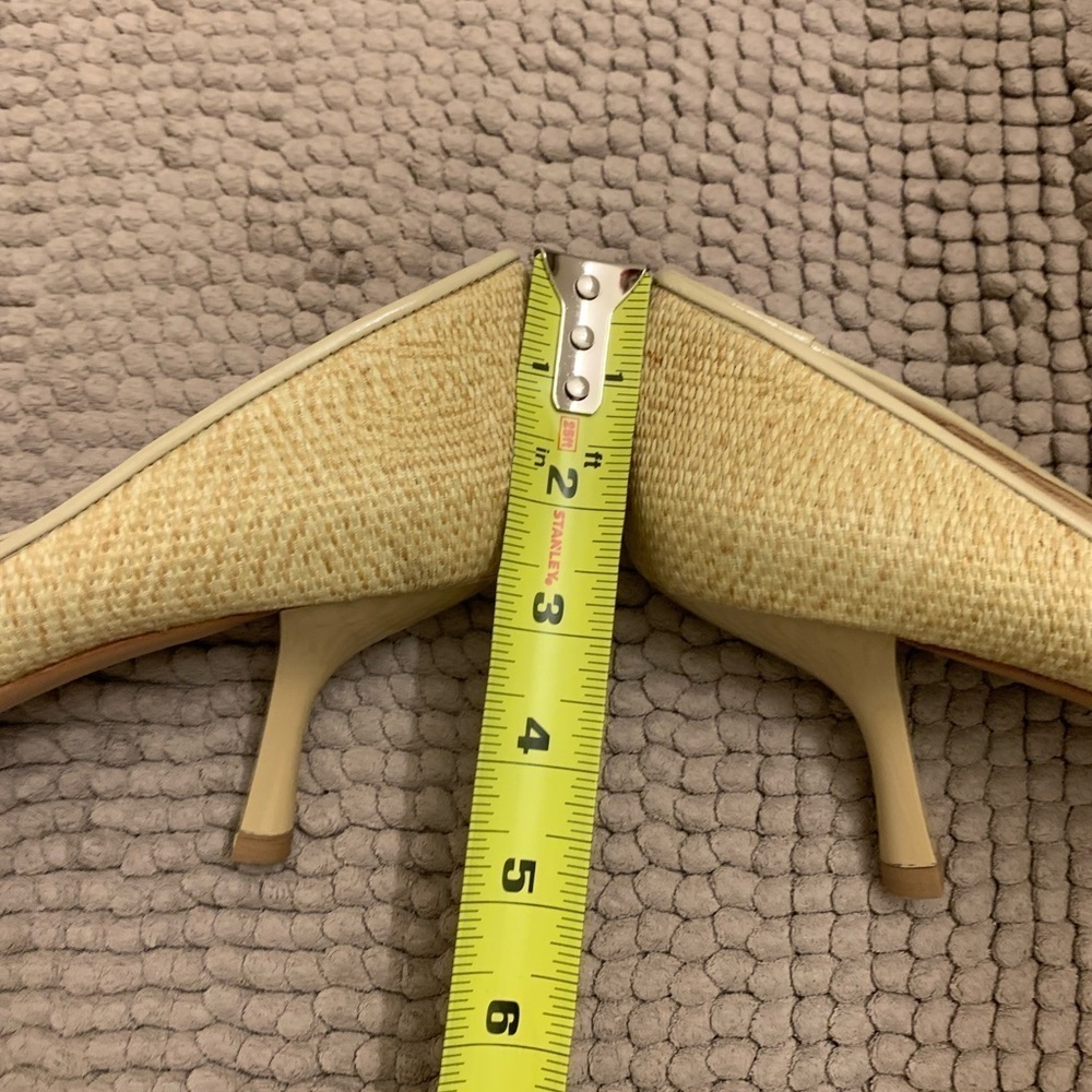 Salvatore Ferragamo Raffia Top Leather Heels Pumps with Ribbon Cream Beige 9 - Picture 15 of 16